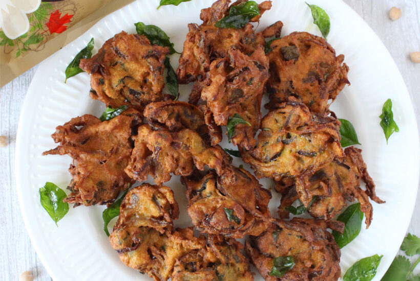 pilling-foods-onion-fritters-overhead-plate-chickpea-flour-bag-pure-sprinkles